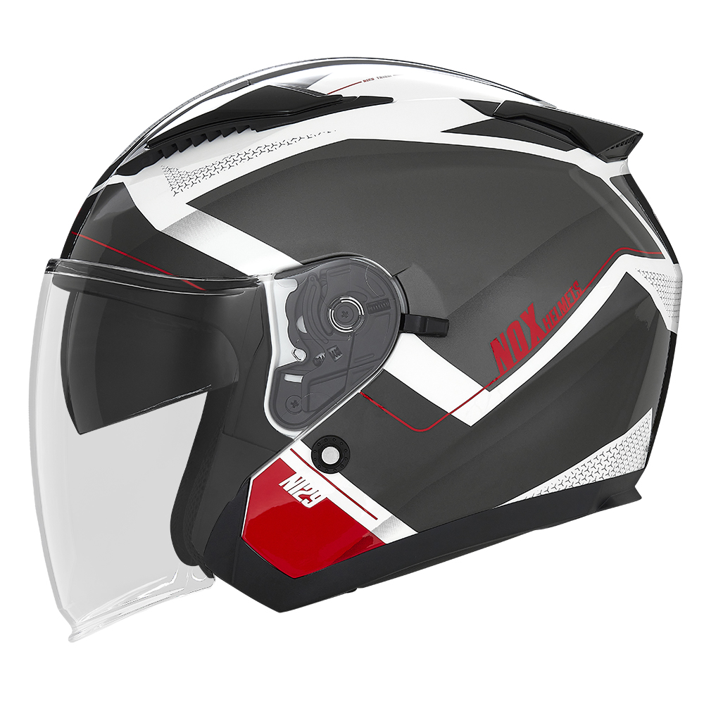 Casca NOX JET N129 TRIOM Negru Lucios/Rosu S