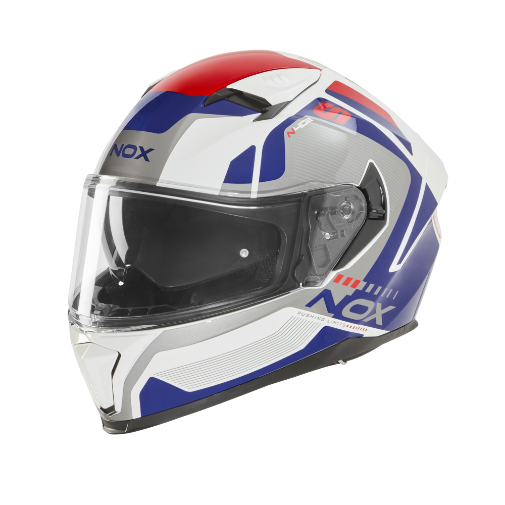 Casca Moto NOX FULL FACE N402 MENTOR Alb/Albastru/Rosu