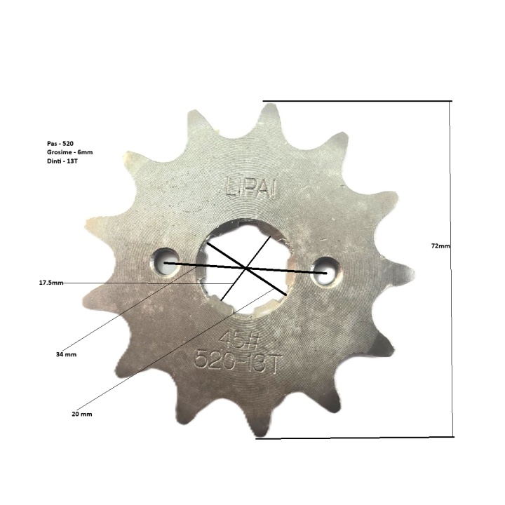 Pinion Fata Moto Cross 250 / NXT 250 – Pas 520, 13 Dinti Pinion Fata Moto Cross 250 / NXT 250 – Pas 520, 13 Dinti
